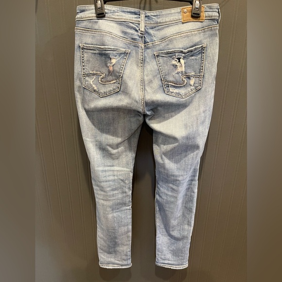 Silver distressed boyfriend denim jeans women super stretch 26 boho casual ankle - Picture 3 of 8